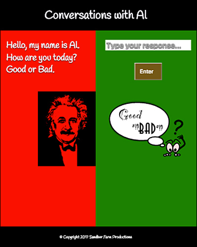 screenshot of the web chat page, computer on the left half and 'you' on the right half