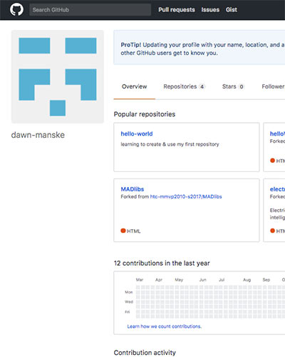 screenshot of author's GitHub web page