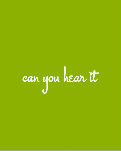 screenshot of web page with text asking 'can you hear it?' over a solid green background-color