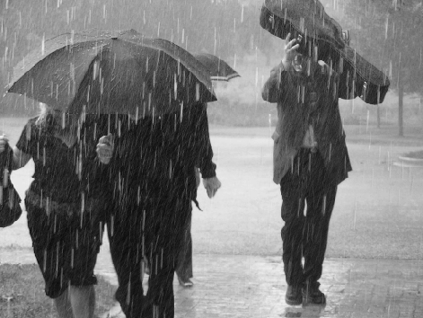 people in a heavy rain photo