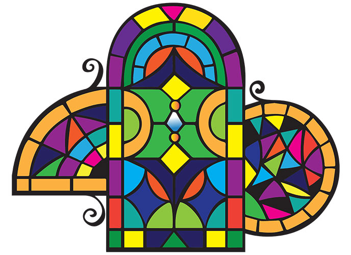 illustration of a colorful stained glass window