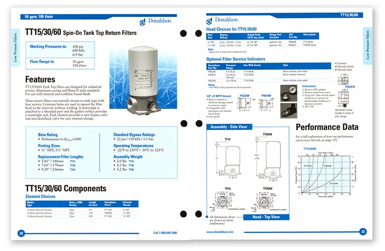 interior spread of Donaldson filtration catalog